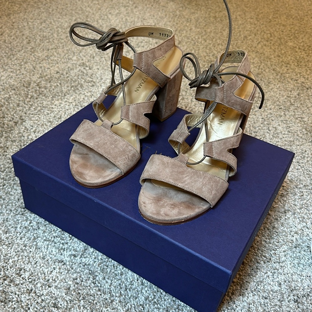 Stuart Weitzman Tie Girl Bingo suede sandal size 9.0